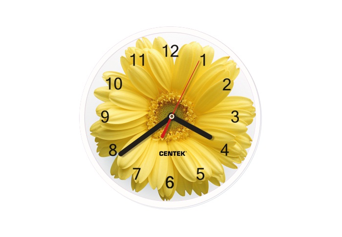 Часы настенные Centek <Flower> (гербера) 25 см диам., круг, шаговый ход, кварцевый механизм (10 шт)