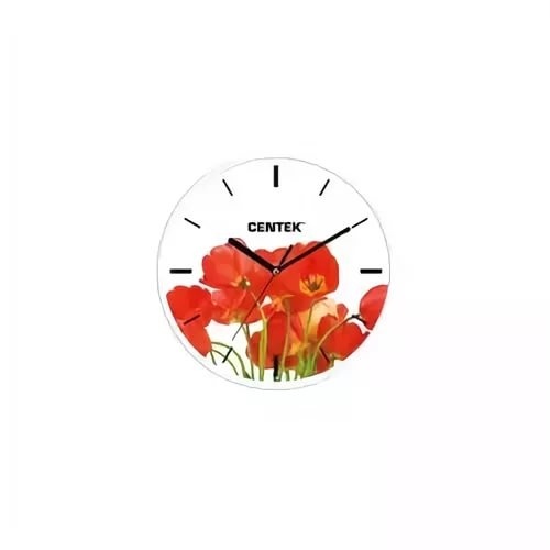 Часы настенные Centek <Tulips> (маки) 25 см диам., круг, шаговый ход, кварцевый механизм