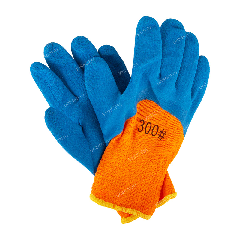 Перчатки Зимние оранжевые с синим обливом КРАТНО 10 цена за 1 пару (360шт)