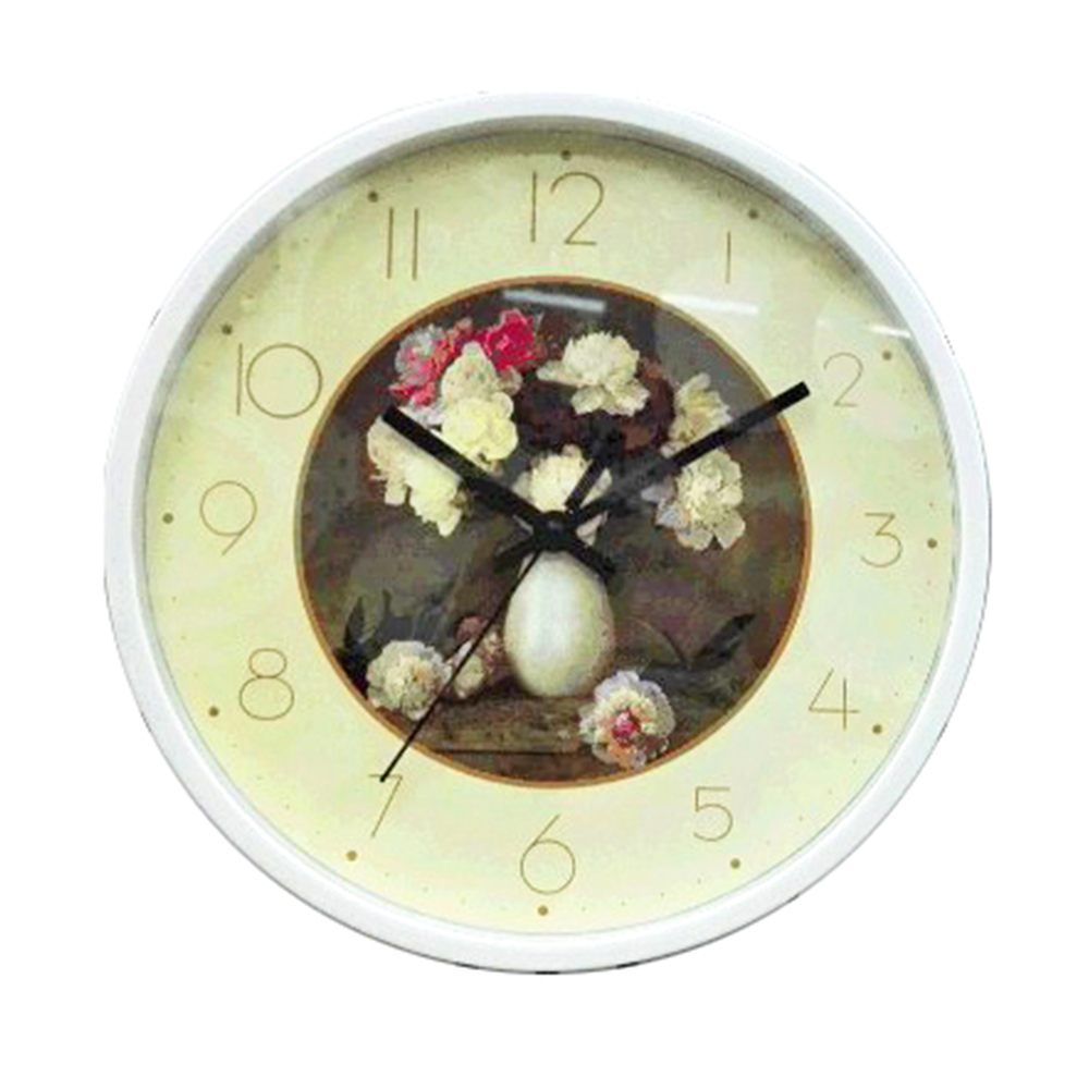 Часы настенные Букет пионов 25см диам., пластик/стекло, кварцевый механизм (40шт)