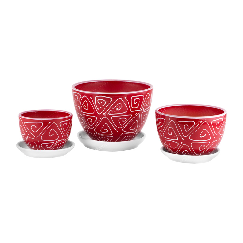 Набор горшков Абстракция красн из 3-х 0,35/0,75/1,65л (4шт)#