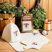 Набор для бани: шапка, коврик, рукавица "Крепкого здоровья"