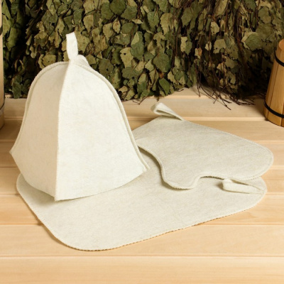 Набор для бани: шапка, коврик, рукавица, белая