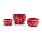 Набор горшков Абстракция красн из 3-х 0,35/0,75/1,65л (4шт)#